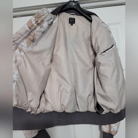 Punk Royal Bomber Jacket Destroy Creatures of Chaos Size Medium Beige Gray - Picture 7 of 15